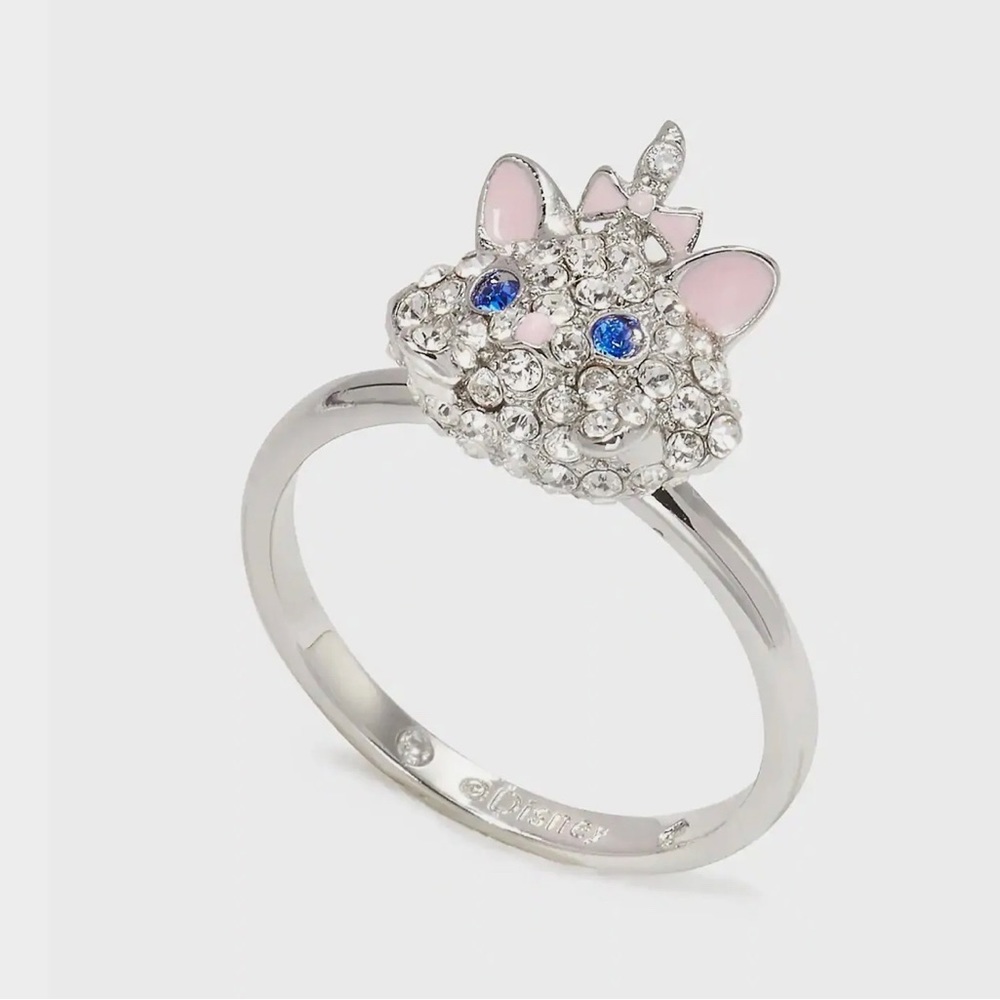 Kate Spade & Disney silver ring with pink, blue & rhinestone Aristocat Marie